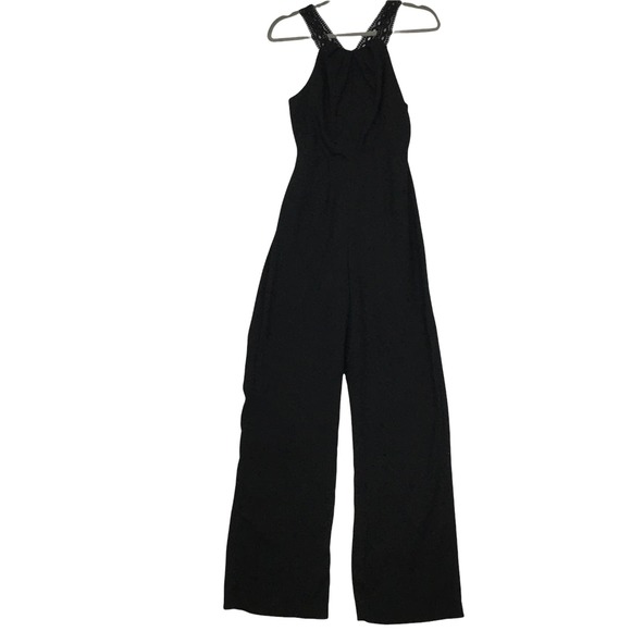 New Lush Lace Trim Black Jumpsuit Size Small - Picture 2 of 13